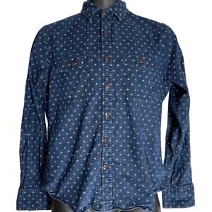 Express Button Up Shirt Mens Size S Blue Snowflake Print Long Sleeve 100% Cotton